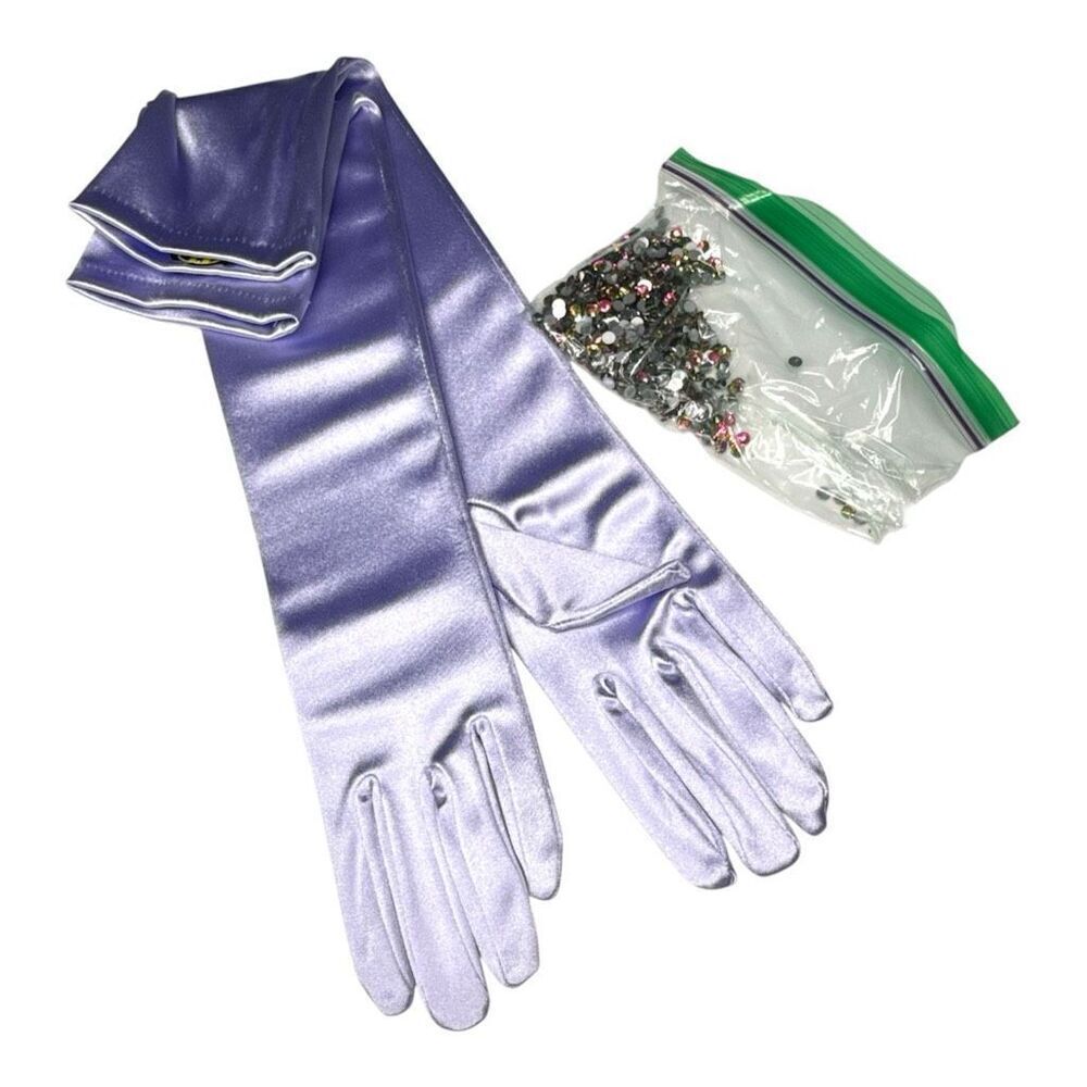 Lavender Metallic Opera Gloves w/ Rhinestone Embellishment Kit – 19” Long Costum